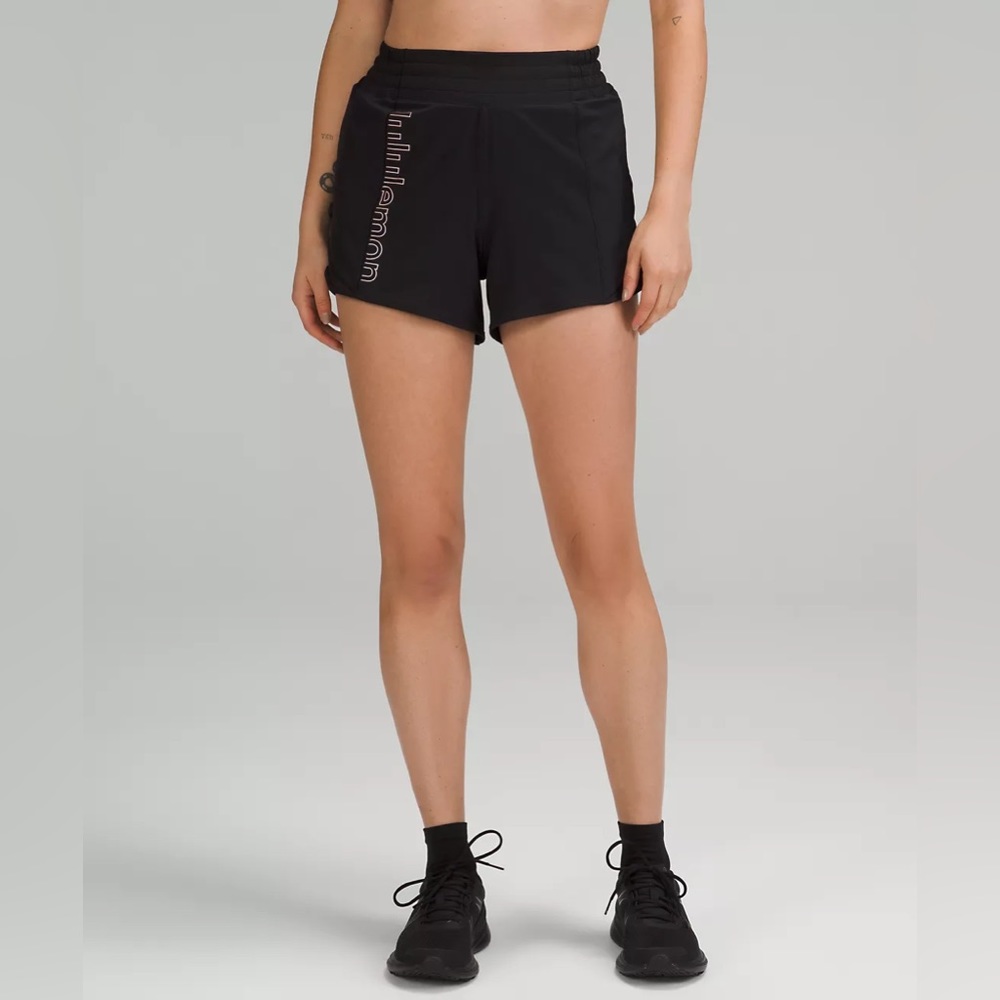 Hotty Hot High-Rise Line Short 4” *Graphic size 12 Black/Pantone 8042 C